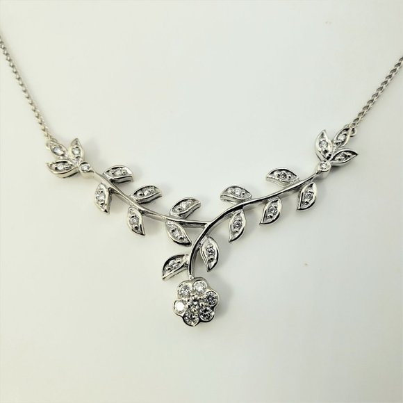 14 Karat White Gold and Diamond Floral Necklace - Picture 7 of 10